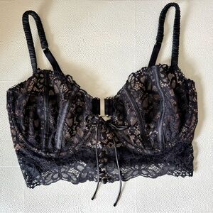 For Love and Lemons Black Lace Bra Butterfly Lace Buttons and Bow Size 32/34 B